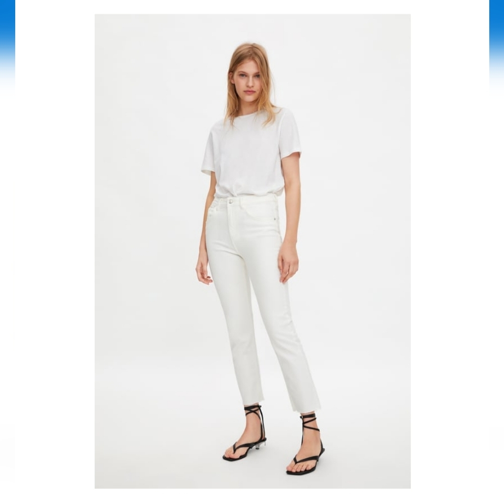 Zara SLIM FIT HI-RISE JEANS Ecru - Size 28(6)